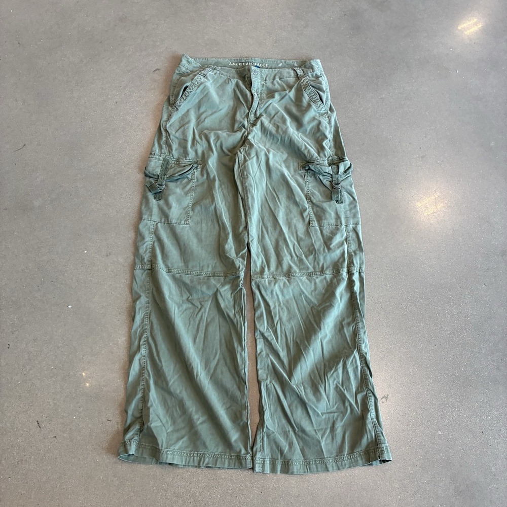 American Eagle Super High-Rise Baggy Wide Leg Cargo Pants Womens 14 Long Green